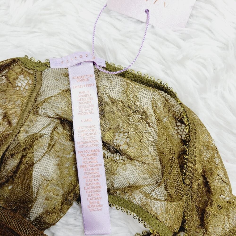 Olive Lace Halter Neck Teddy Bodysuit Chain Detail Brazilian Back - Picture 7 of 7